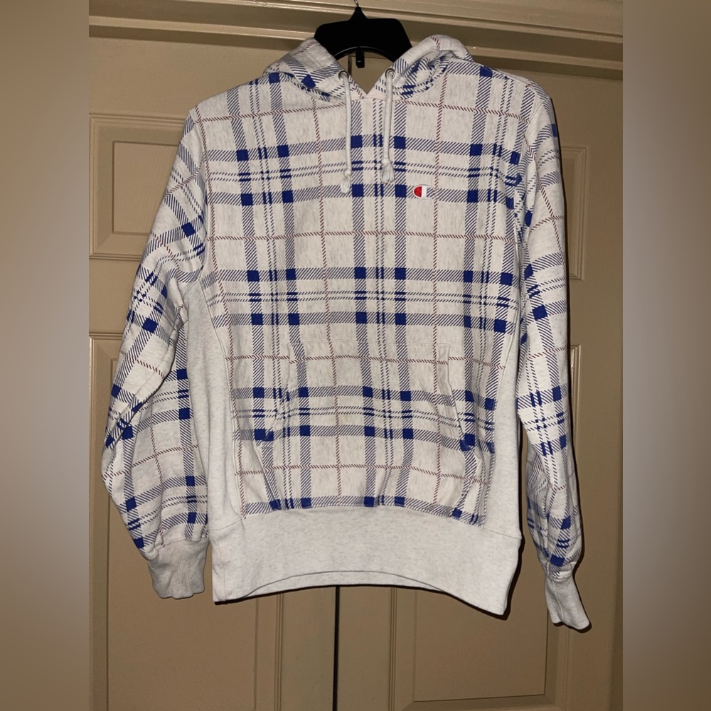 Champion Reverse Weave Plaid Hoodie Sweatshirt Size Medium
